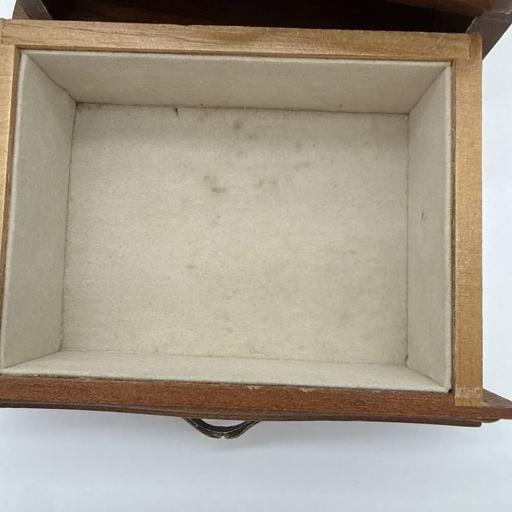 Vintage Wooden Mini Jewelry Box Drawer Flip Top Storage Felt Lined